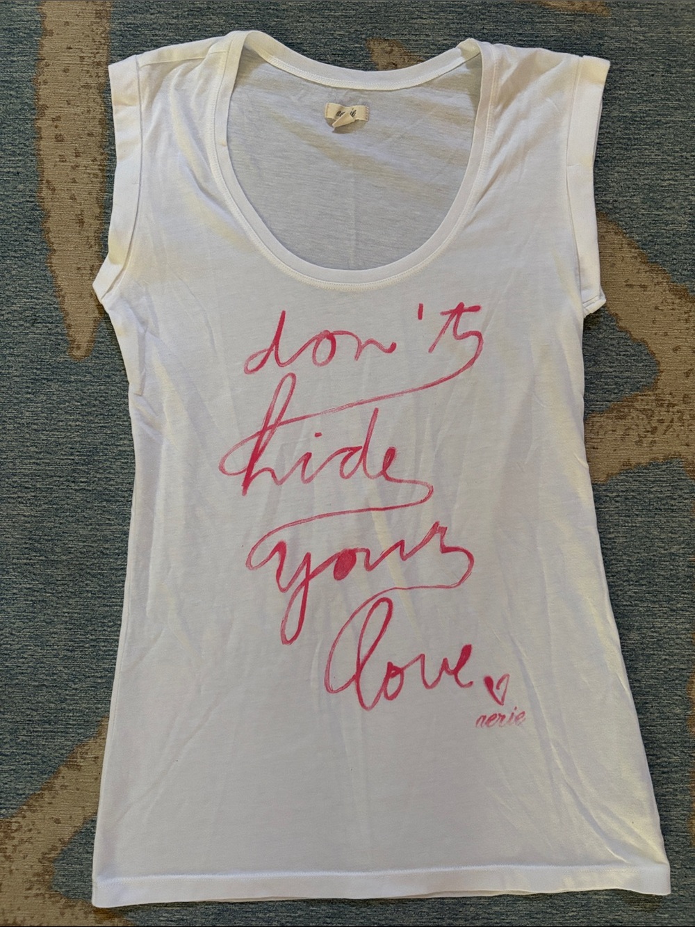 aerie White Tank Top with Pink Script Graphic